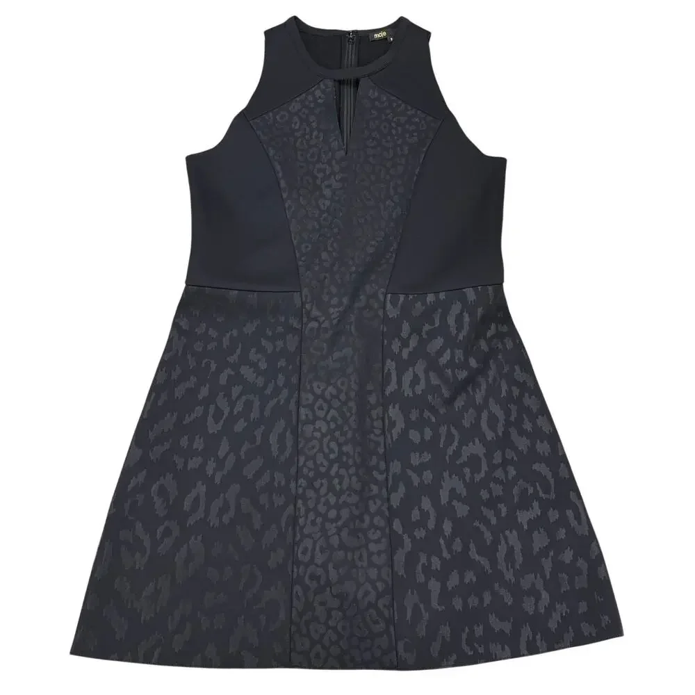 MAJE Leopard Print Scuba Knit Neoprene A-Line Dress Size Medium Black - Picture 4 of 8